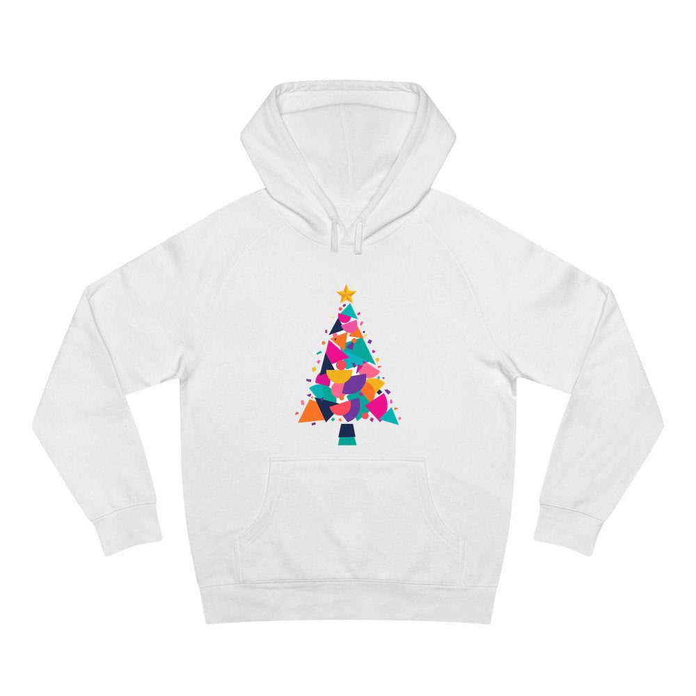 Modern Geometric Christmas Tree personalised Christmas hoodie in white