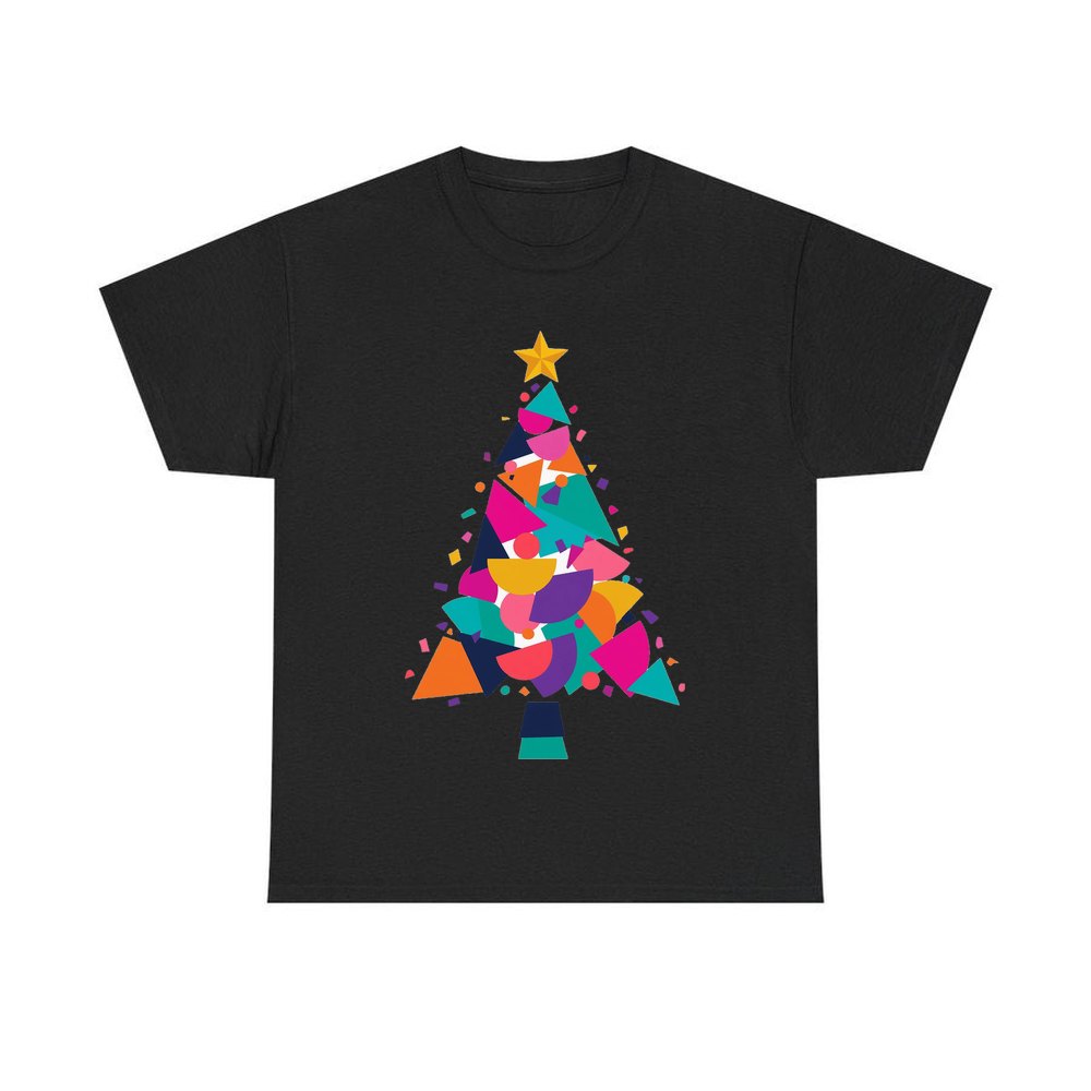 Modern Geometric Christmas Tree personalised Christmas T-shirt in black