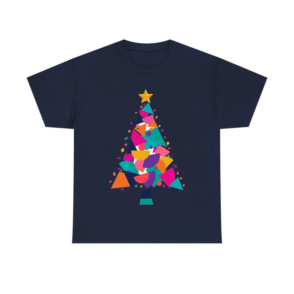 Modern Geometric Christmas Tree personalised Christmas T-shirt in navy