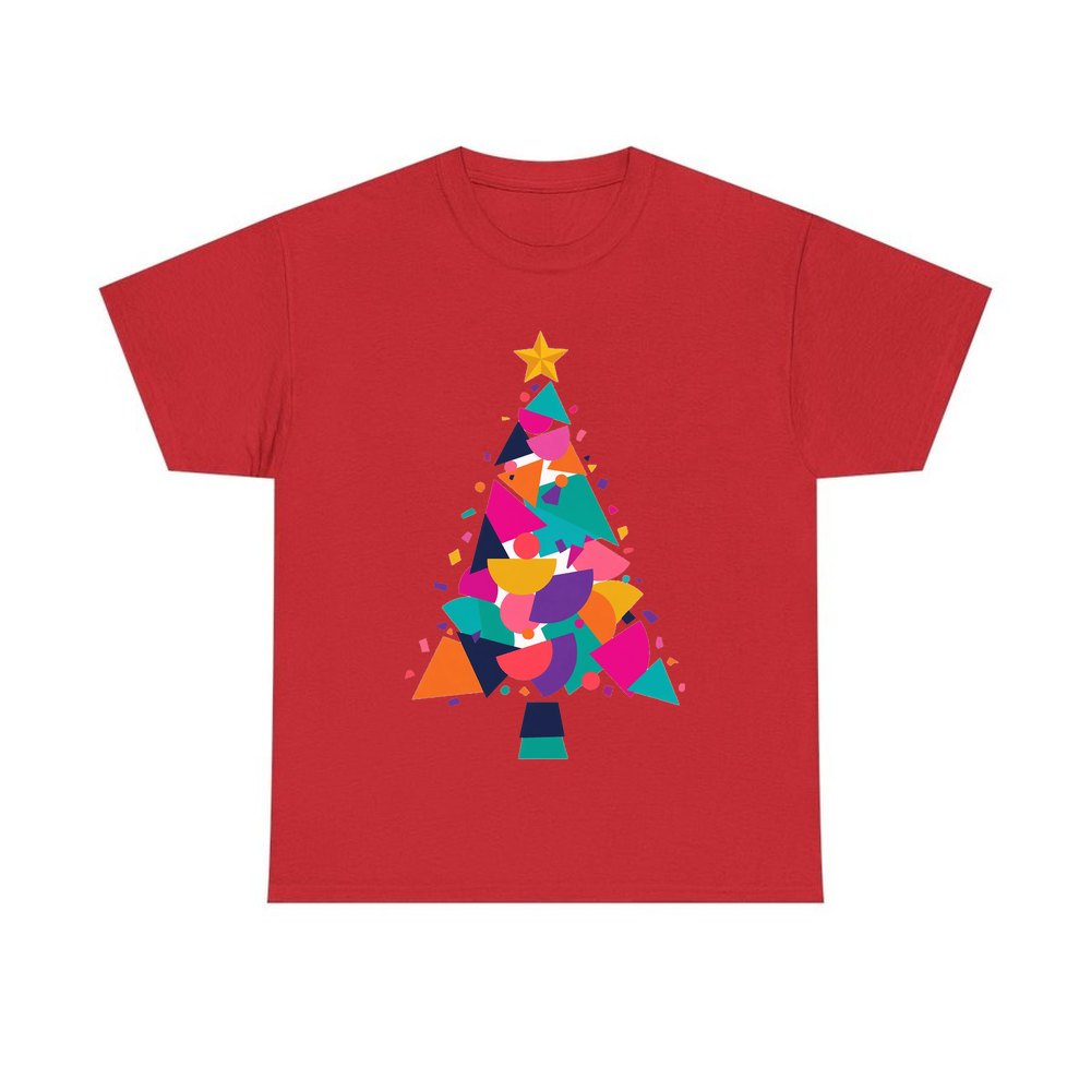 Modern Geometric Christmas Tree personalised Christmas T-shirt in red