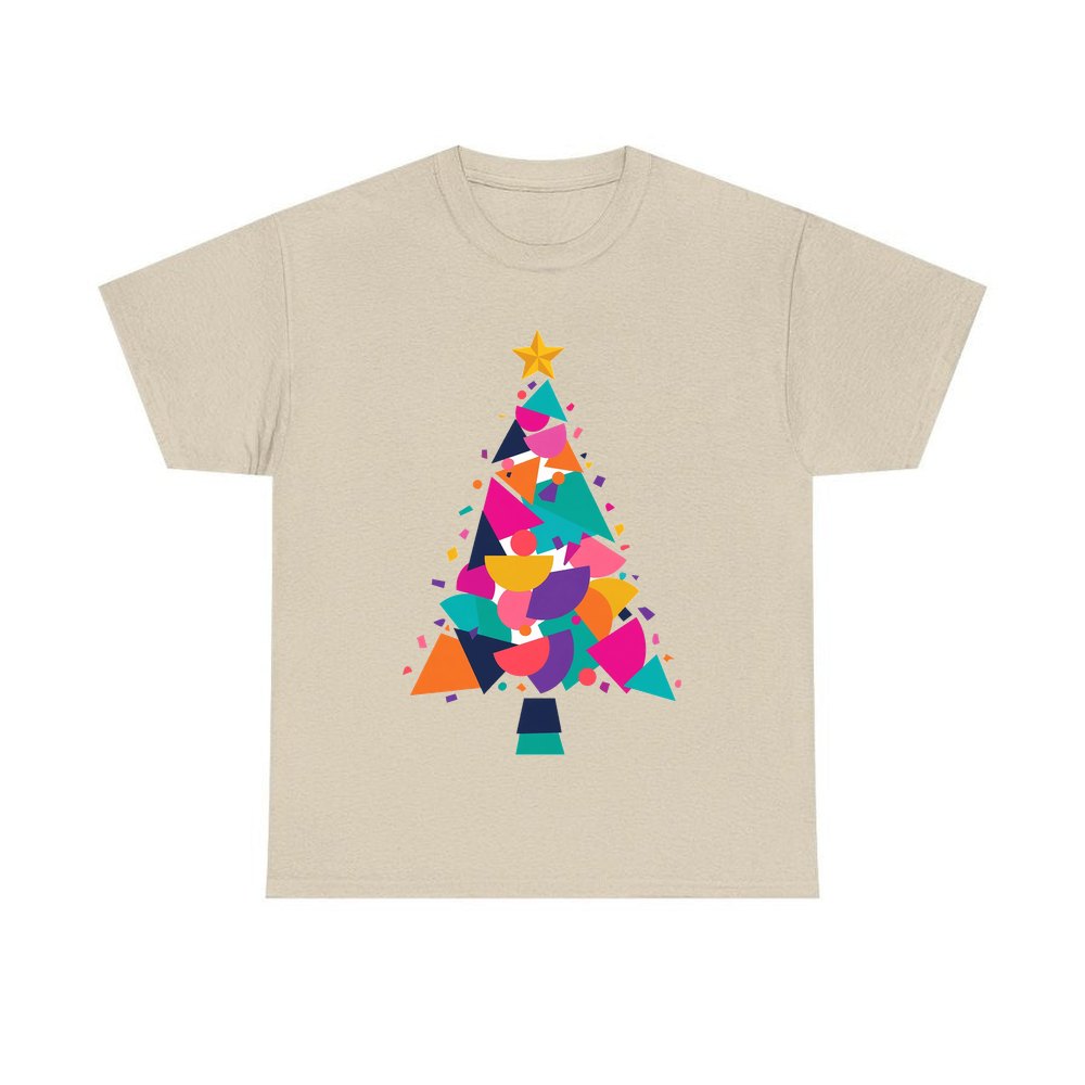 Modern Geometric Christmas Tree personalised Christmas T-shirt in sand