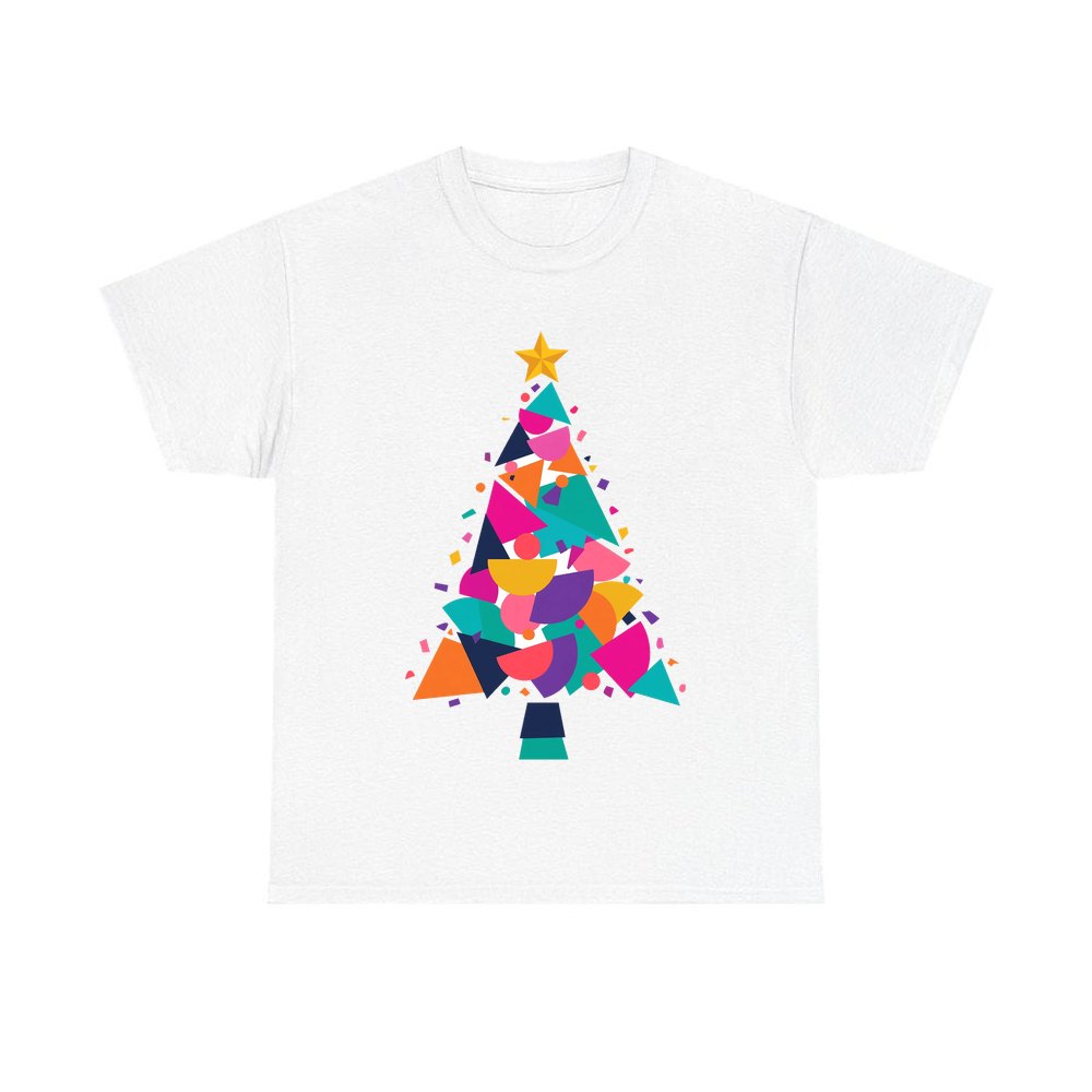 Modern Geometric Christmas Tree personalised Christmas T-shirt in white