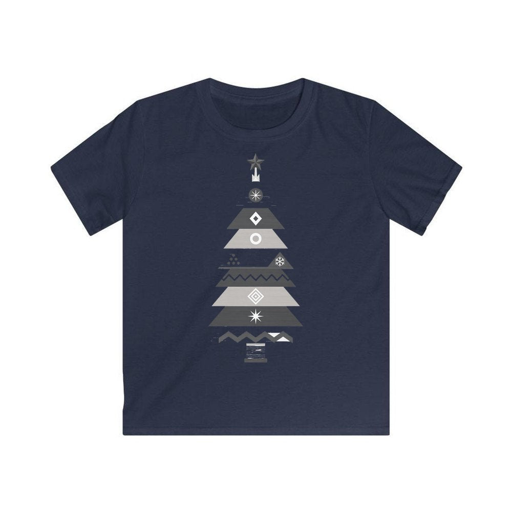 Monochrome Scandi Tree personalised kids Christmas tee in navy