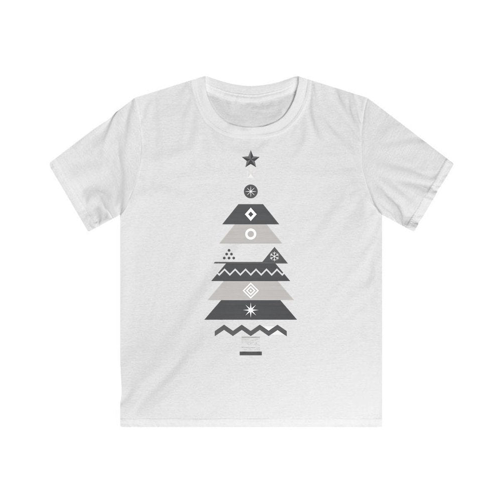 Monochrome Scandi Tree personalised kids Christmas tee in white