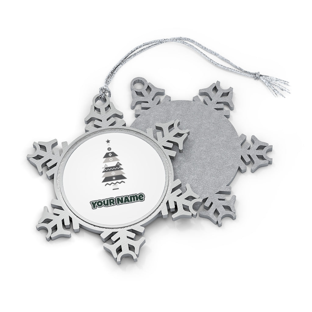 Monochrome Scandi Tree Personalised Pewter Christmas Ornament