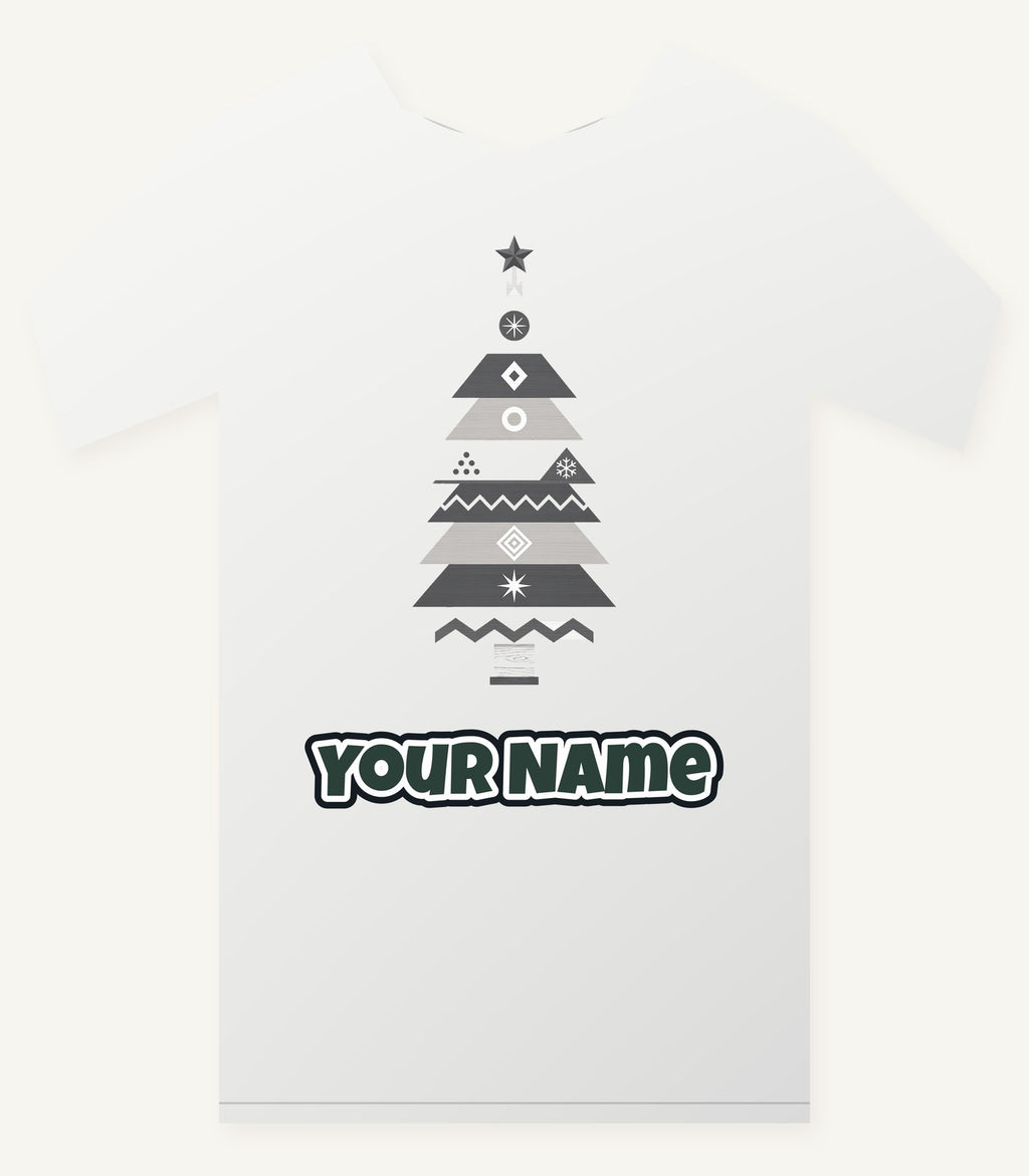 Monochrome Scandi Tree Personalised Christmas T-Shirt and Hoodie