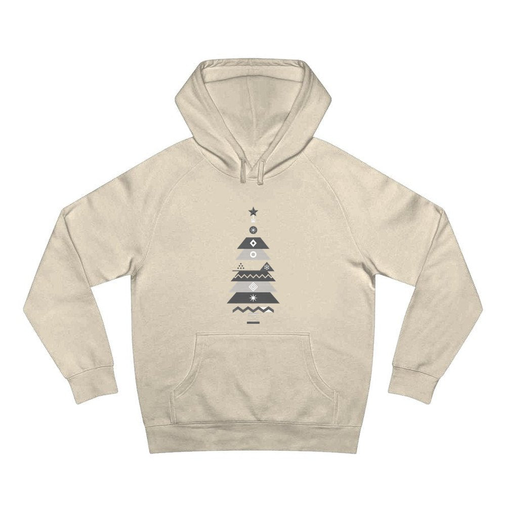 Monochrome Scandi Tree personalised Christmas hoodie in sand