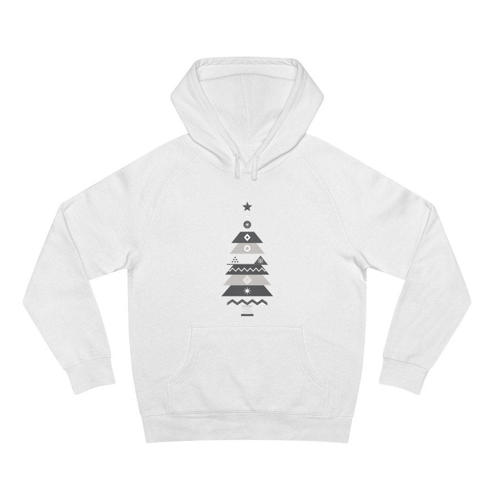 Monochrome Scandi Tree personalised Christmas hoodie in white
