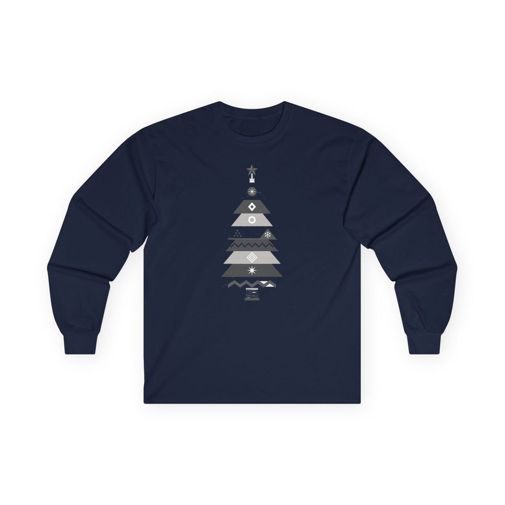 Monochrome Scandi Tree personalised long sleeve Christmas T-shirt in navy