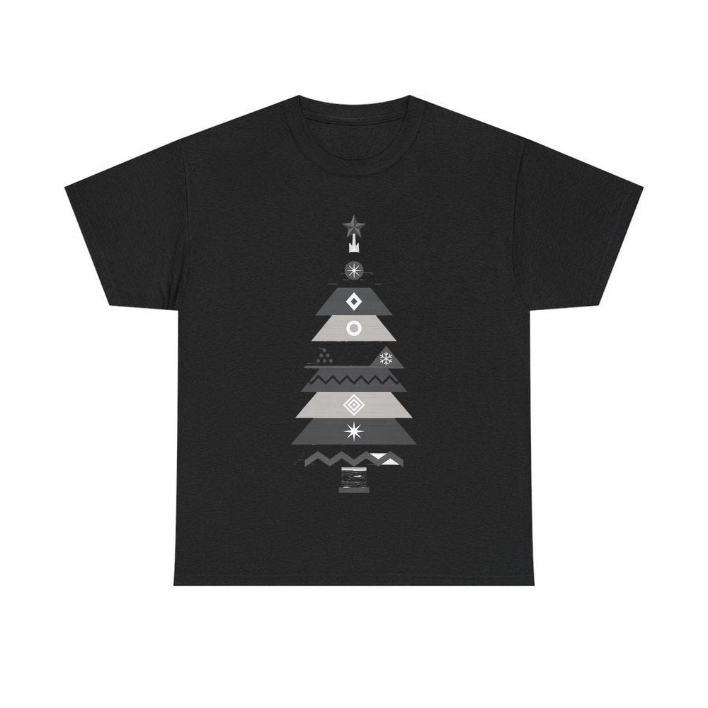 Monochrome Scandi Tree personalised Christmas T-shirt in black