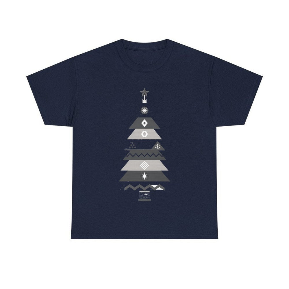 Monochrome Scandi Tree personalised Christmas T-shirt in navy