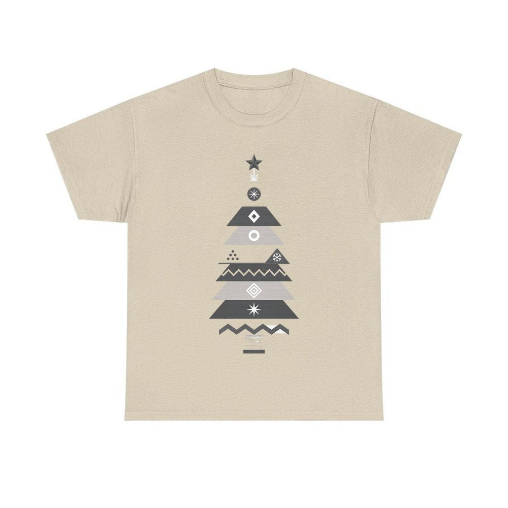 Monochrome Scandi Tree personalised Christmas T-shirt in sand