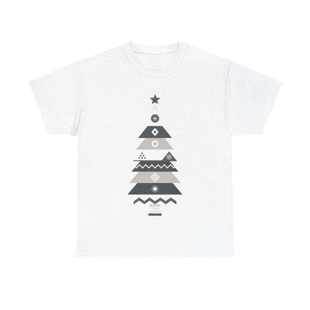 Monochrome Scandi Tree design on a white tee