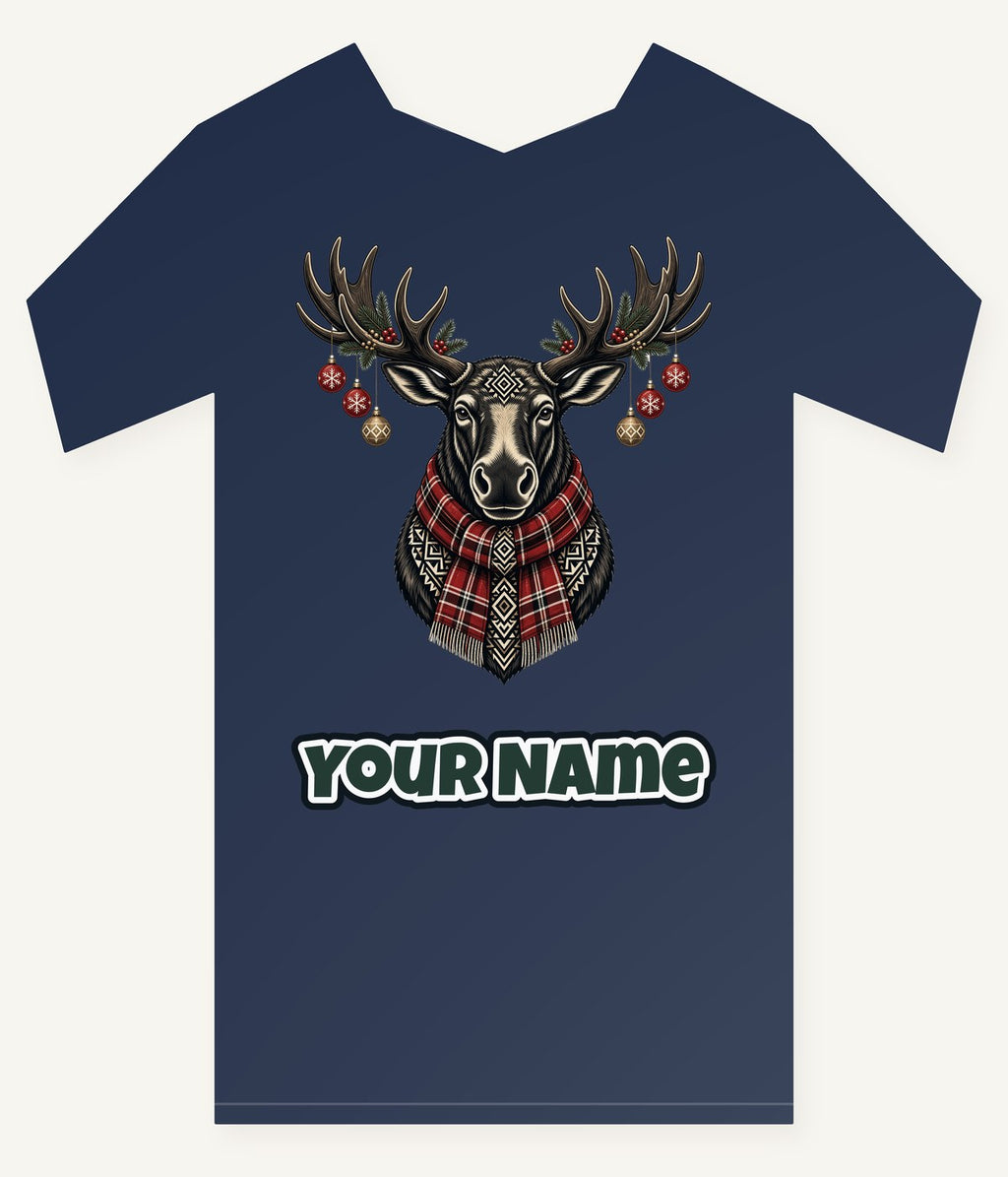 Moose In Tartan Scarf Personalised Kids Tee and Baby Bodysuit