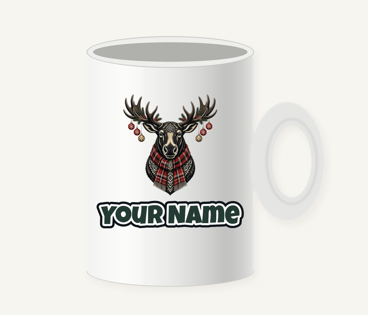Moose In Tartan Scarf Personalised Christmas Mug