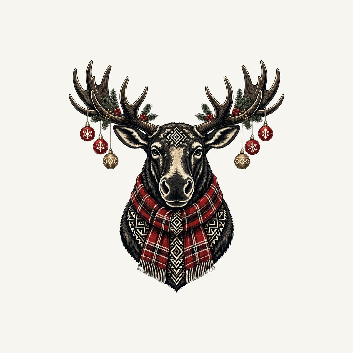 Moose In Tartan Scarf Christmas artwork, the design printed on the personalised stocking