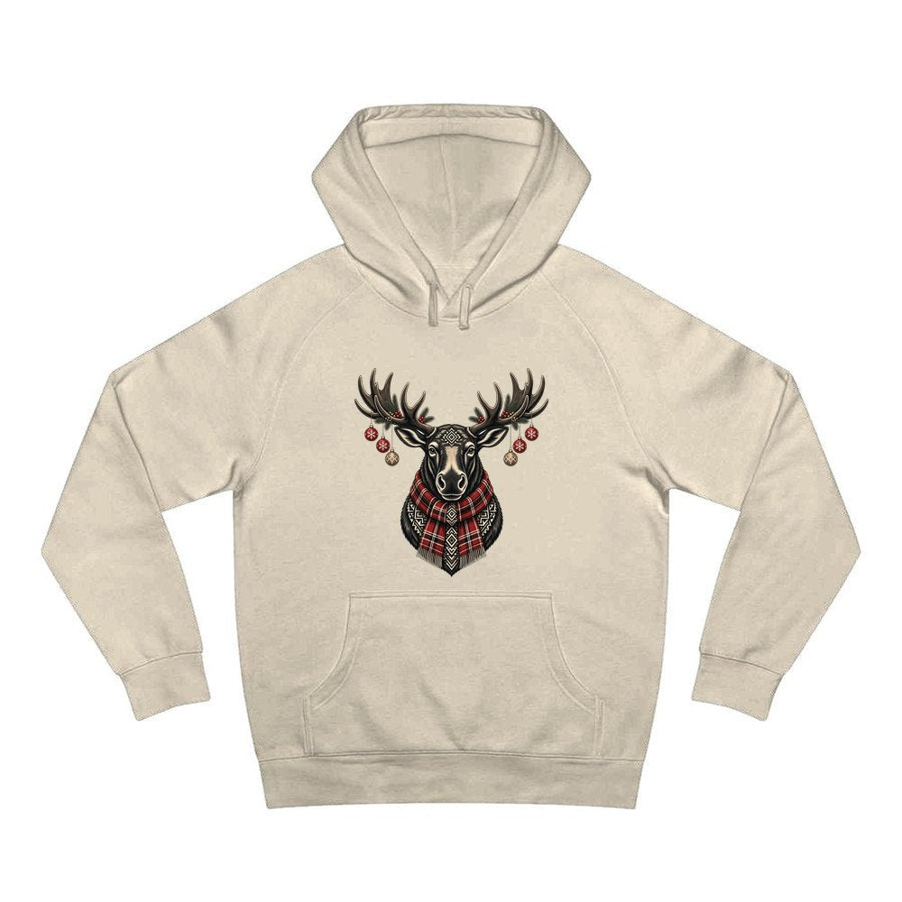 Moose In Tartan Scarf personalised Christmas hoodie in sand