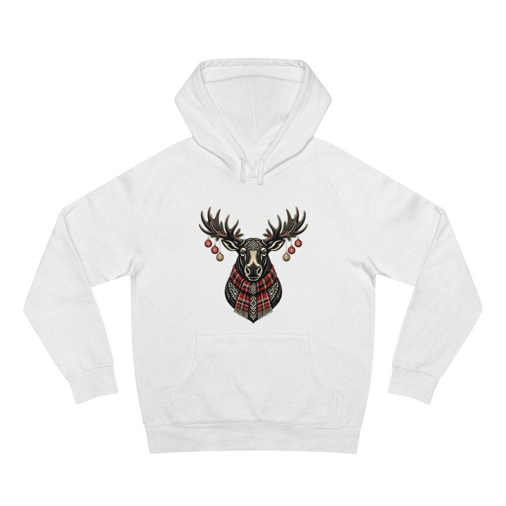 Moose In Tartan Scarf personalised Christmas hoodie in white