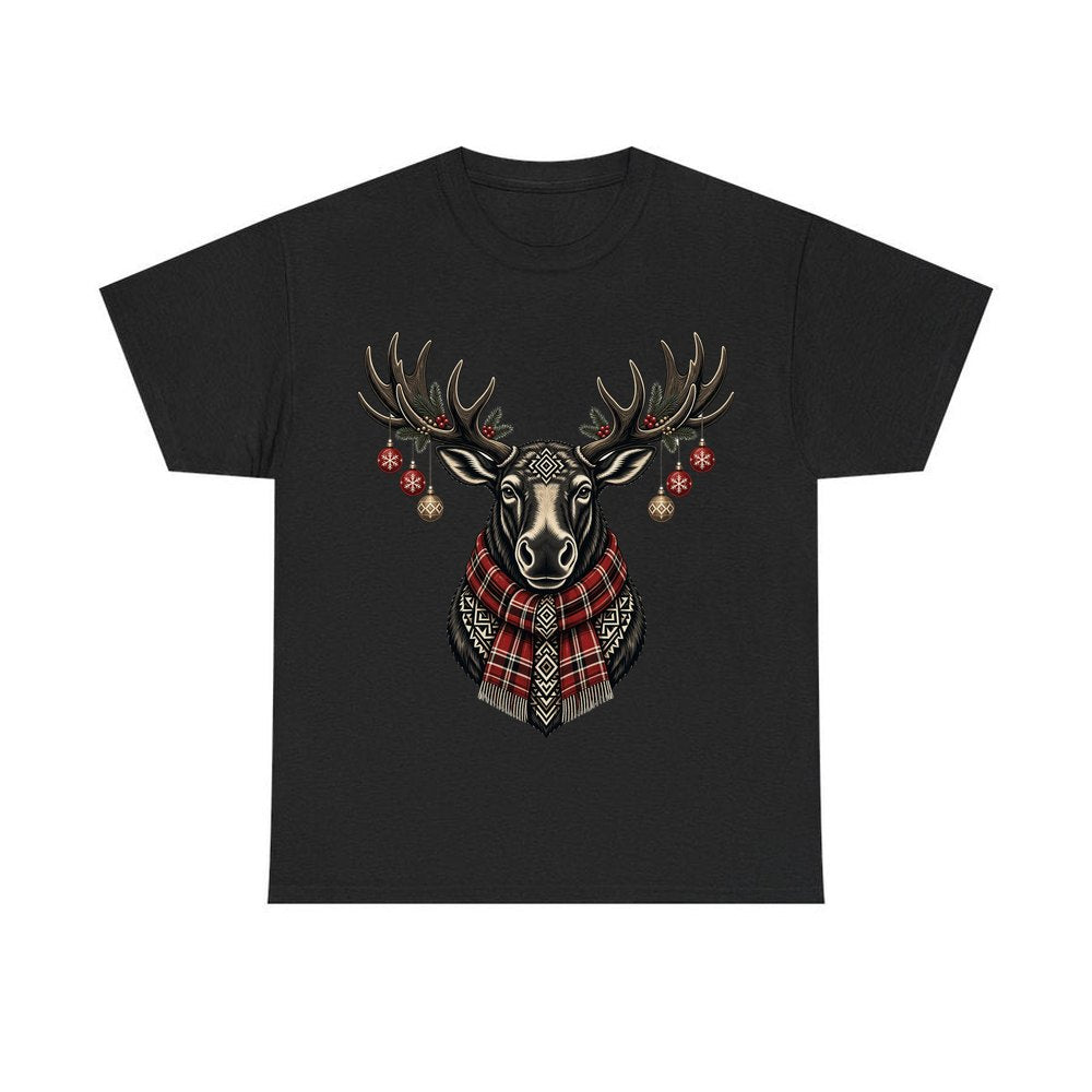 Moose In Tartan Scarf personalised Christmas T-shirt in black