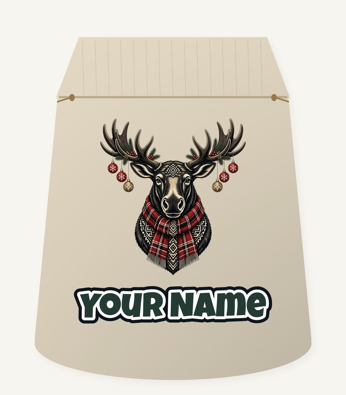 Moose In Tartan Scarf Personalised Santa Sack