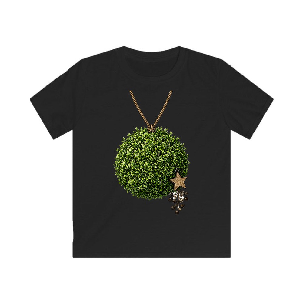 Moss Ball With Wooden Star personalised kids Christmas tee in black