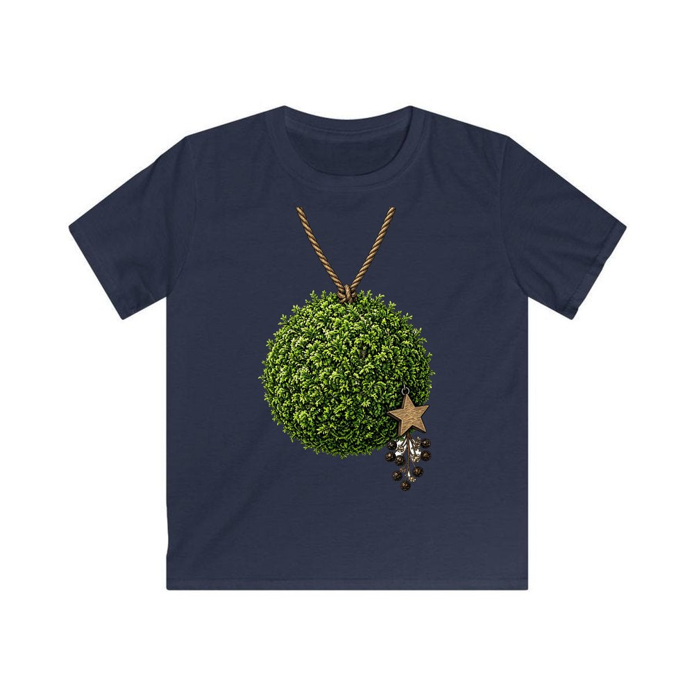Moss Ball With Wooden Star personalised kids Christmas tee in navy