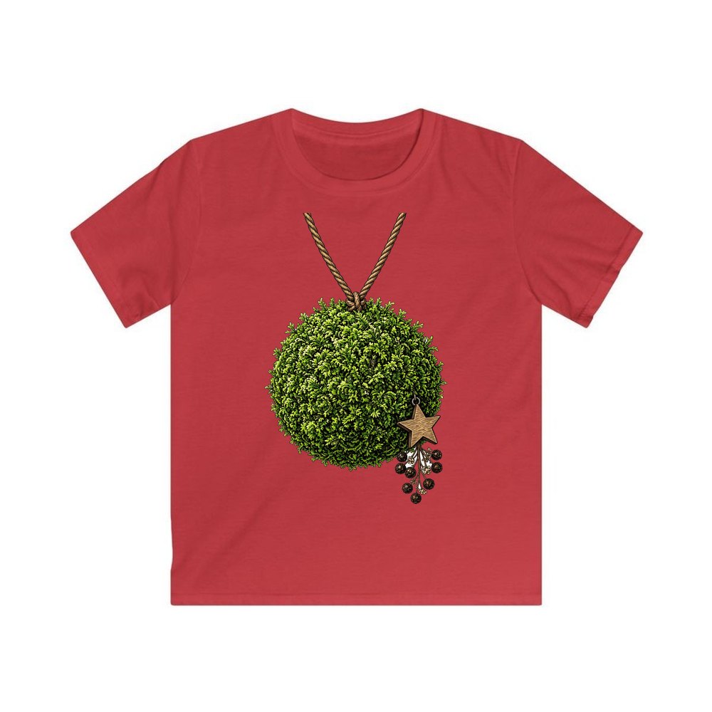 Moss Ball With Wooden Star personalised kids Christmas tee in red