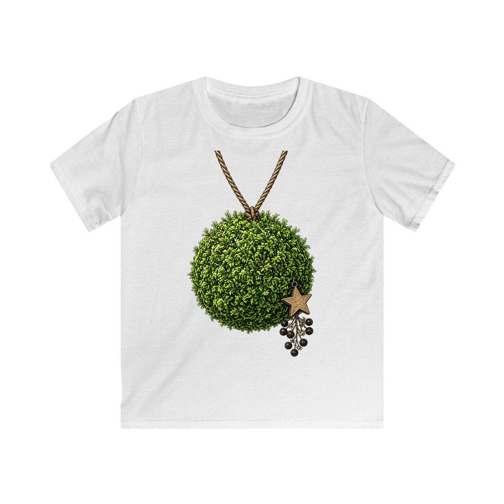 Moss Ball With Wooden Star personalised kids Christmas tee in white