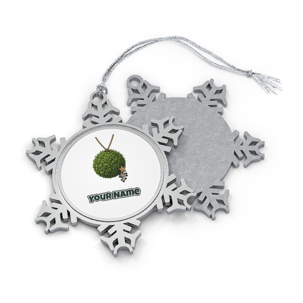 Moss Ball With Wooden Star Personalised Pewter Christmas Ornament