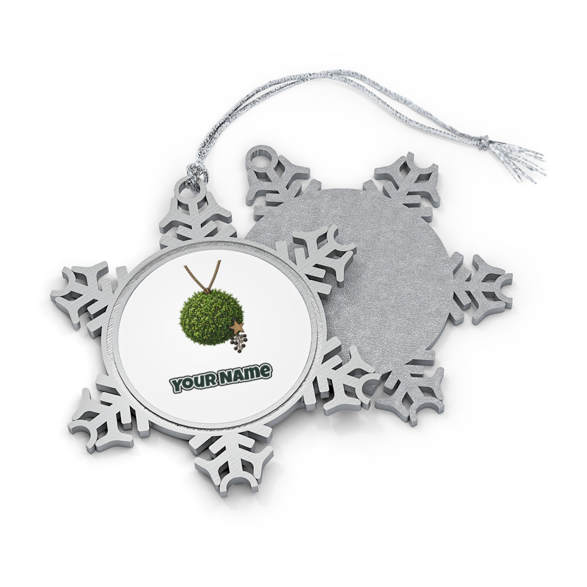 Moss Ball With Wooden Star Personalised Pewter Christmas Ornament