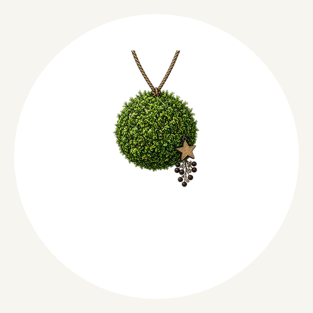Moss Ball With Wooden Star Personalised Pewter Christmas Ornament