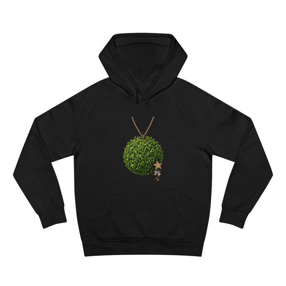 Moss Ball With Wooden Star personalised Christmas hoodie in black