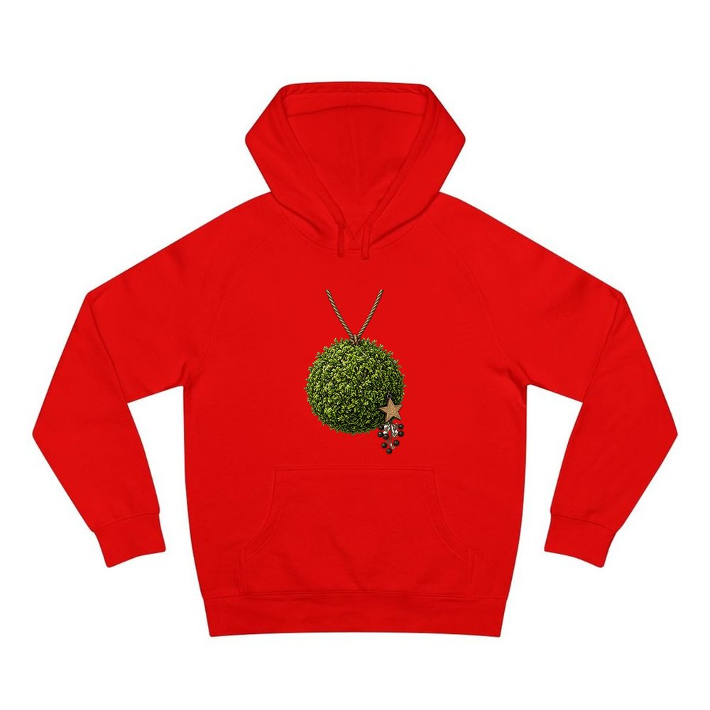 Moss Ball With Wooden Star personalised Christmas hoodie in red
