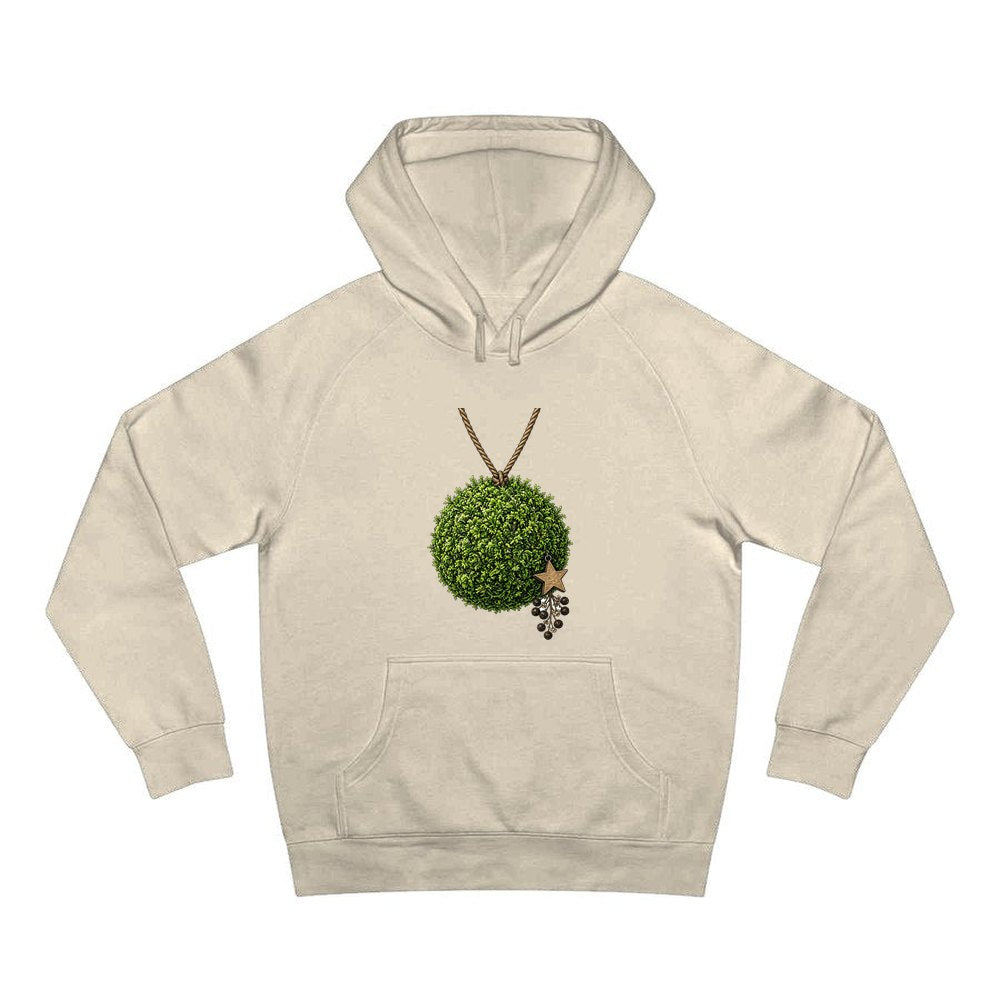 Moss Ball With Wooden Star personalised Christmas hoodie in sand