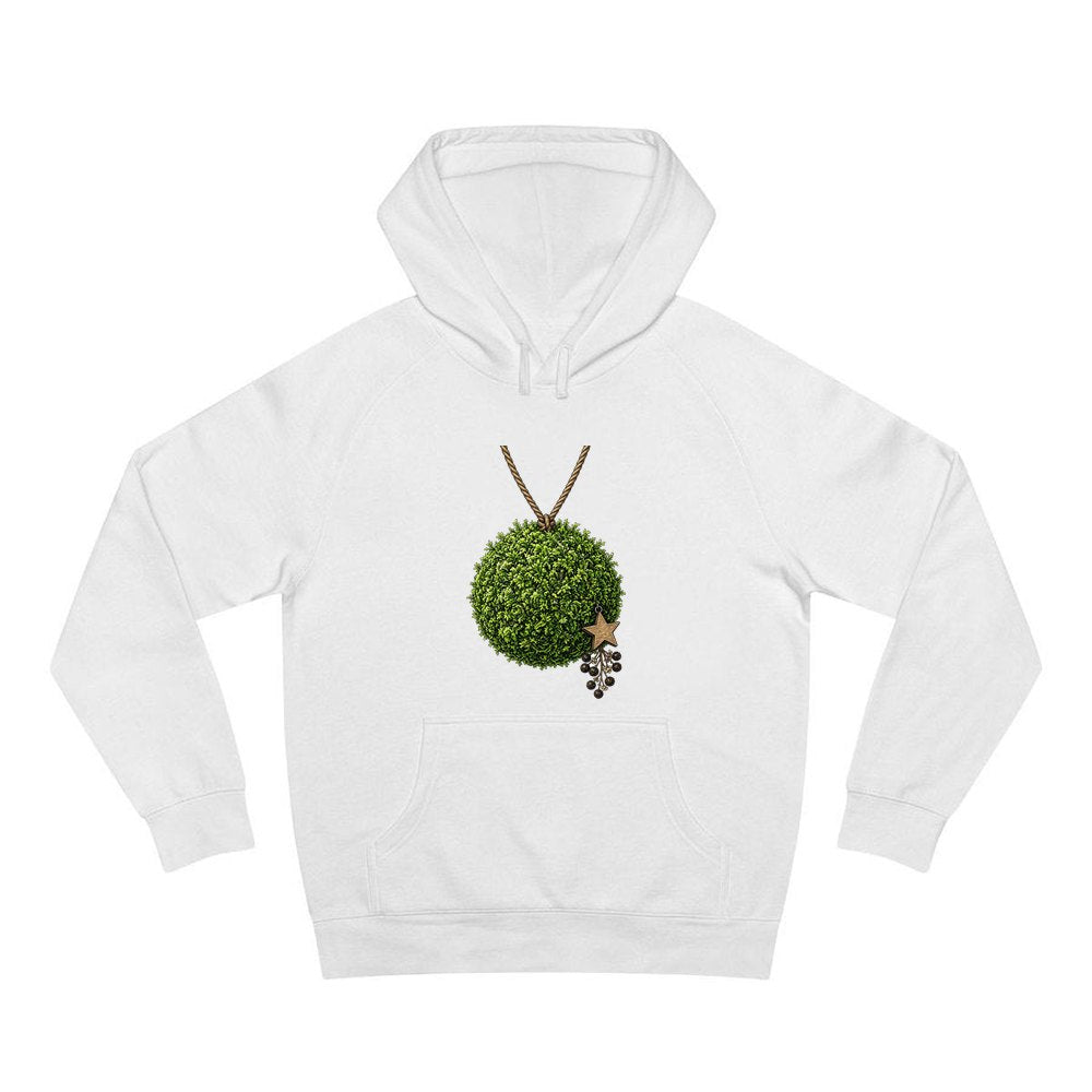 Moss Ball With Wooden Star personalised Christmas hoodie in white