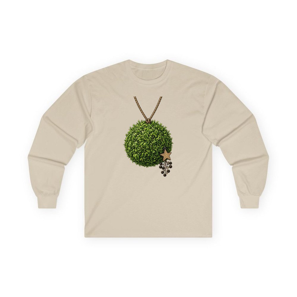 Moss Ball With Wooden Star personalised long sleeve Christmas T-shirt in sand