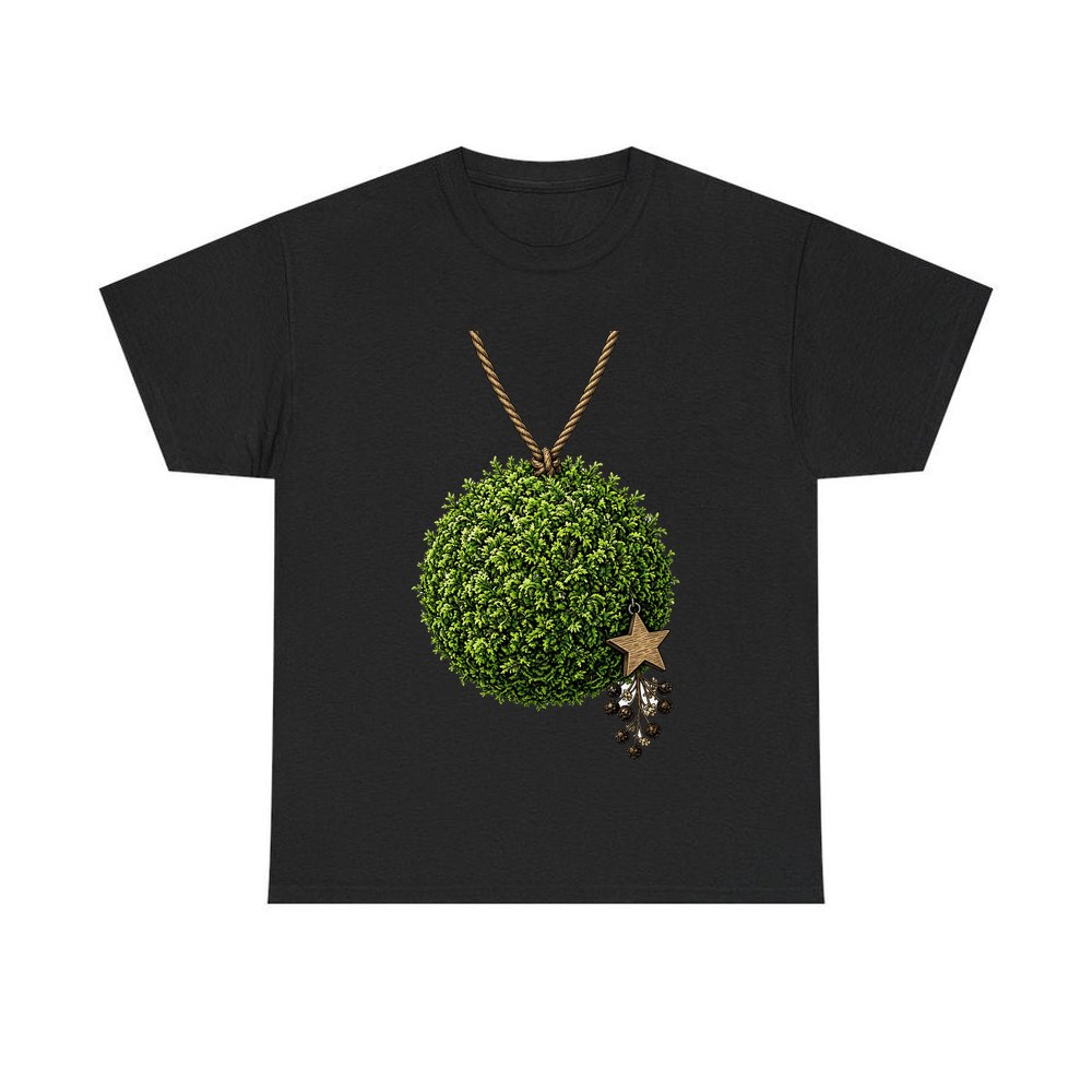 Moss Ball With Wooden Star personalised Christmas T-shirt in black