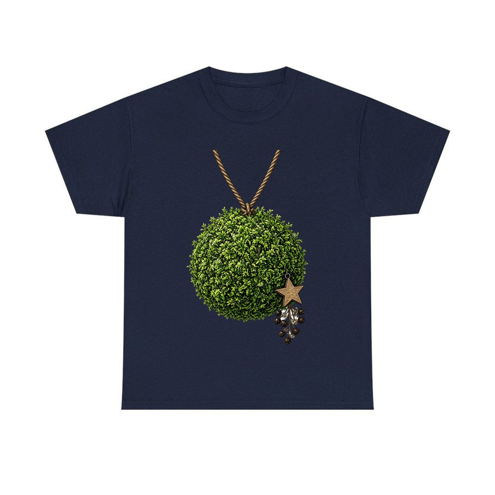 Moss Ball With Wooden Star personalised Christmas T-shirt in navy