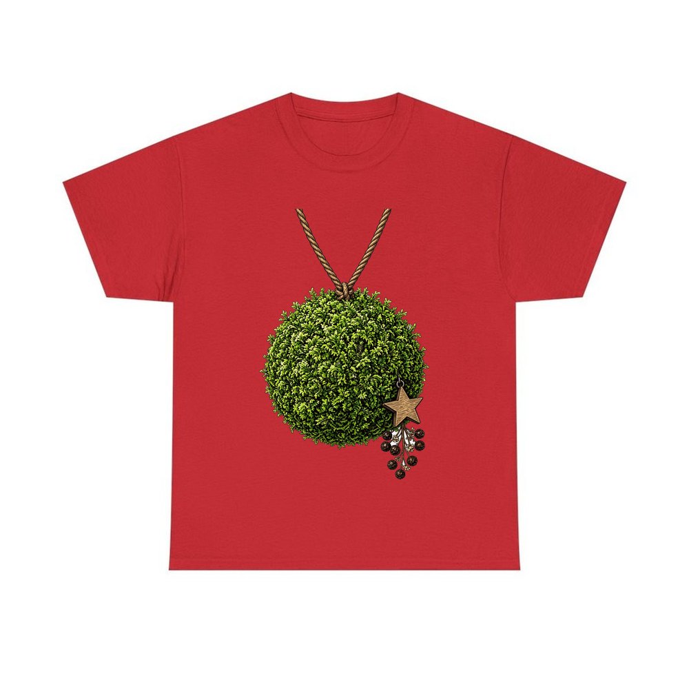Moss Ball With Wooden Star personalised Christmas T-shirt in red