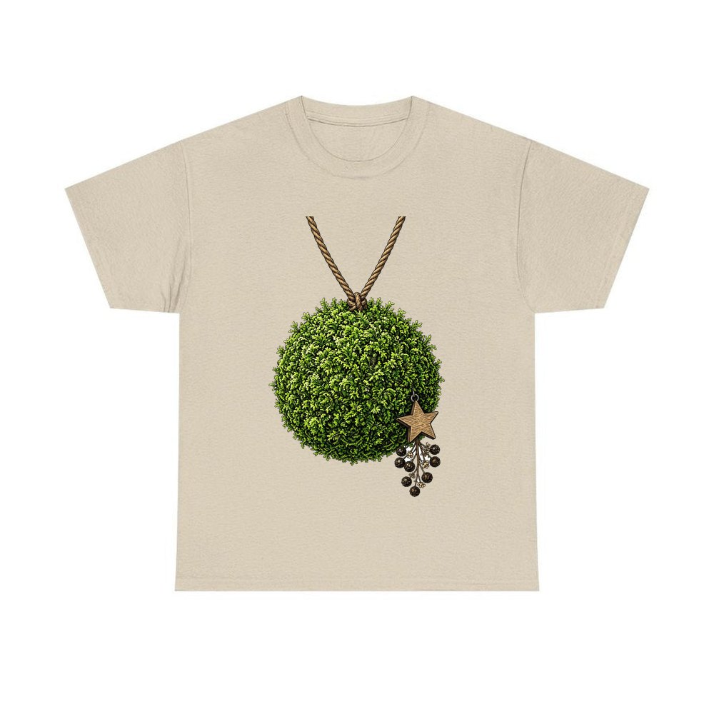 Moss Ball With Wooden Star personalised Christmas T-shirt in sand