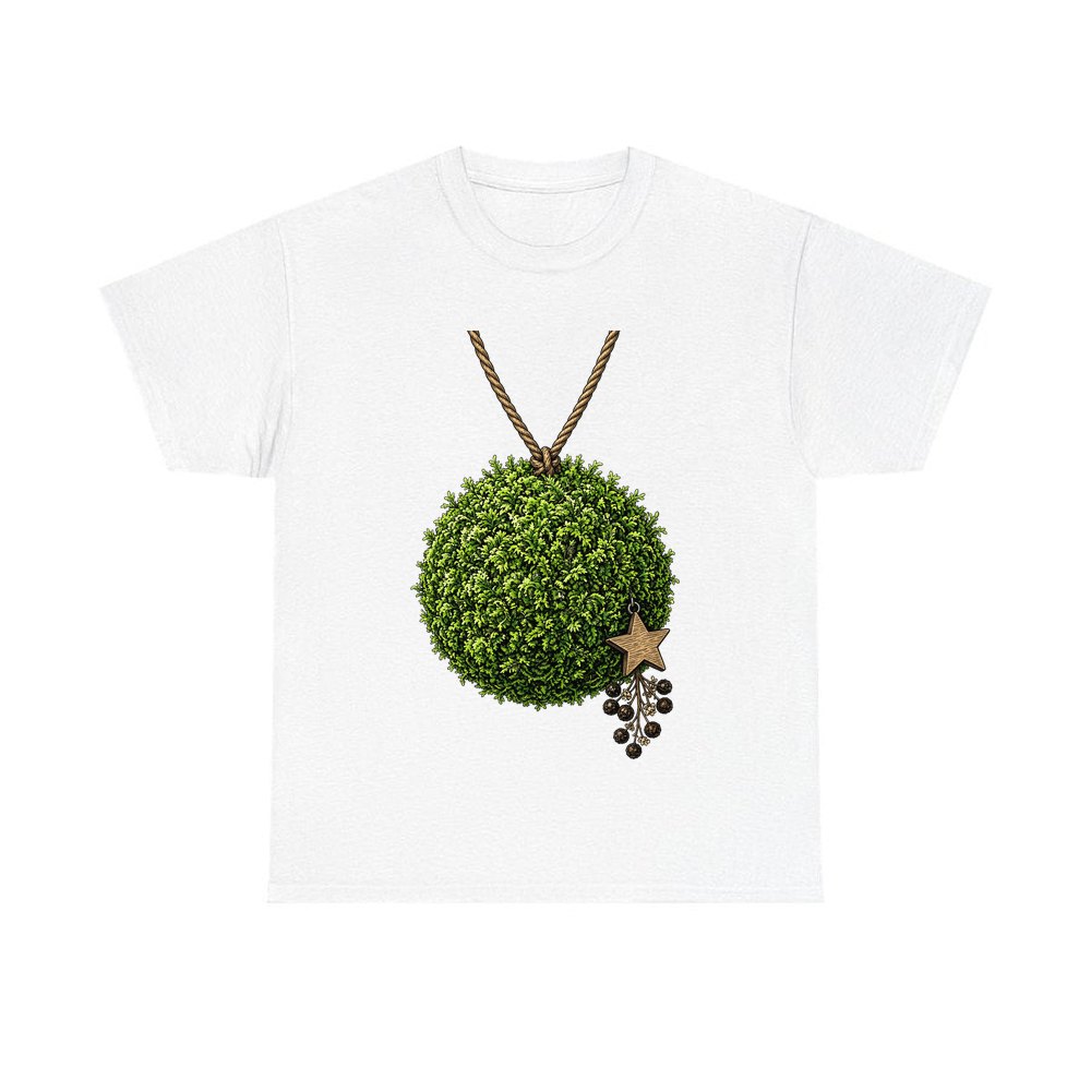 Moss Ball With Wooden Star personalised Christmas T-shirt in white