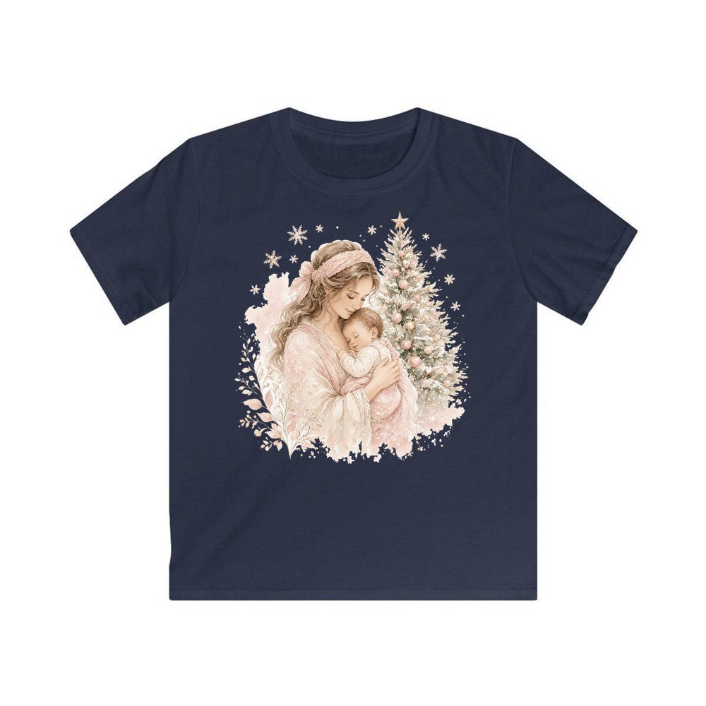 Mother and Baby Christmas personalised kids Christmas tee in navy
