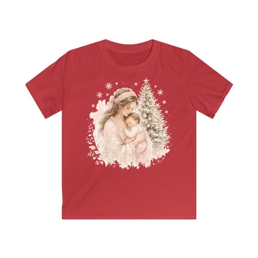 Mother and Baby Christmas personalised kids Christmas tee in red