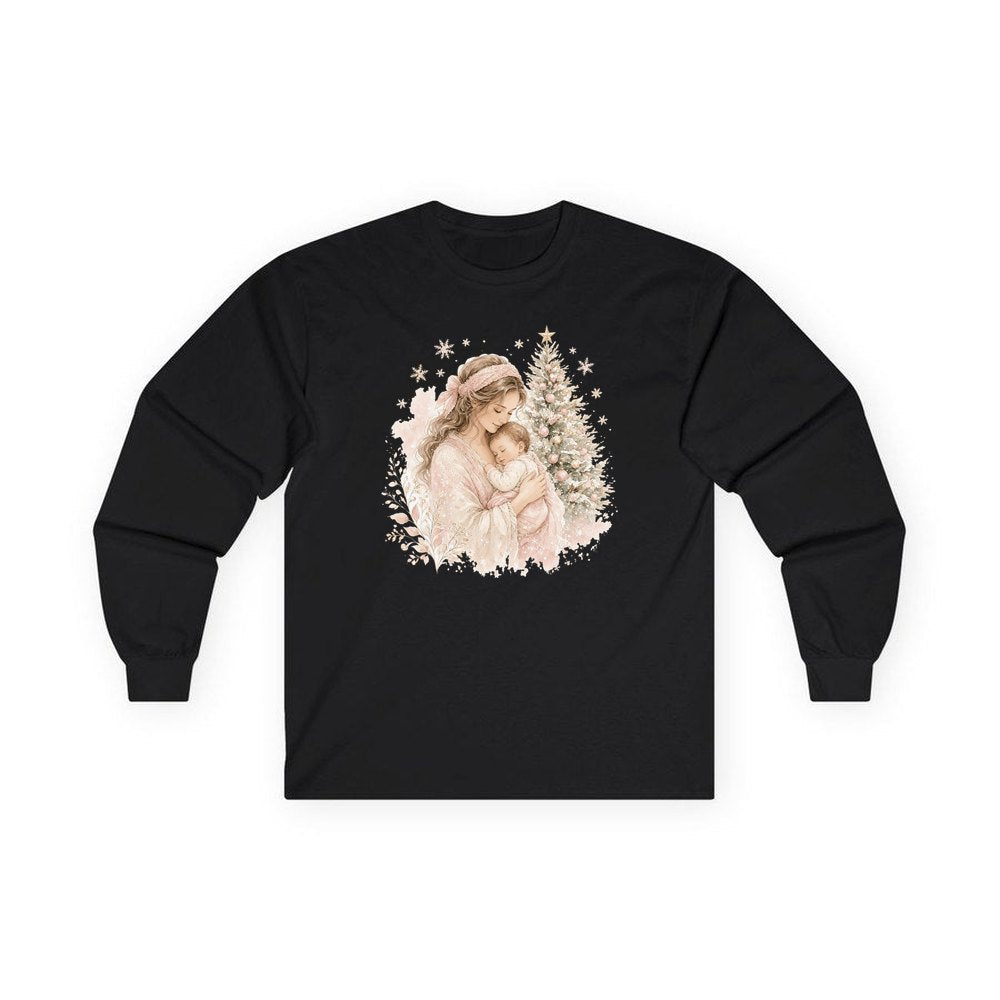 Mother and Baby Christmas personalised long sleeve Christmas T-shirt in black