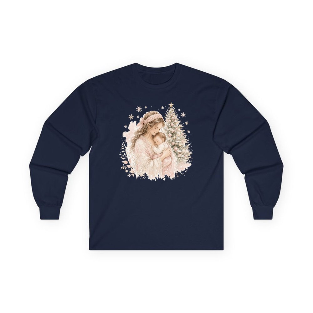 Mother and Baby Christmas personalised long sleeve Christmas T-shirt in navy