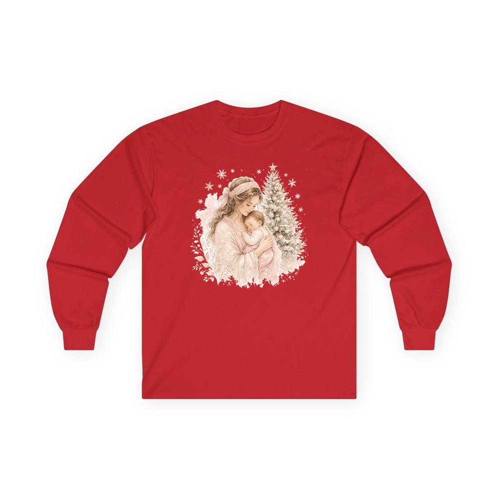 Mother and Baby Christmas personalised long sleeve Christmas T-shirt in red