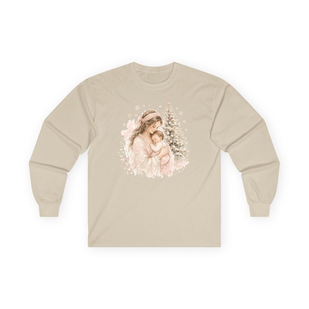 Mother and Baby Christmas personalised long sleeve Christmas T-shirt in sand