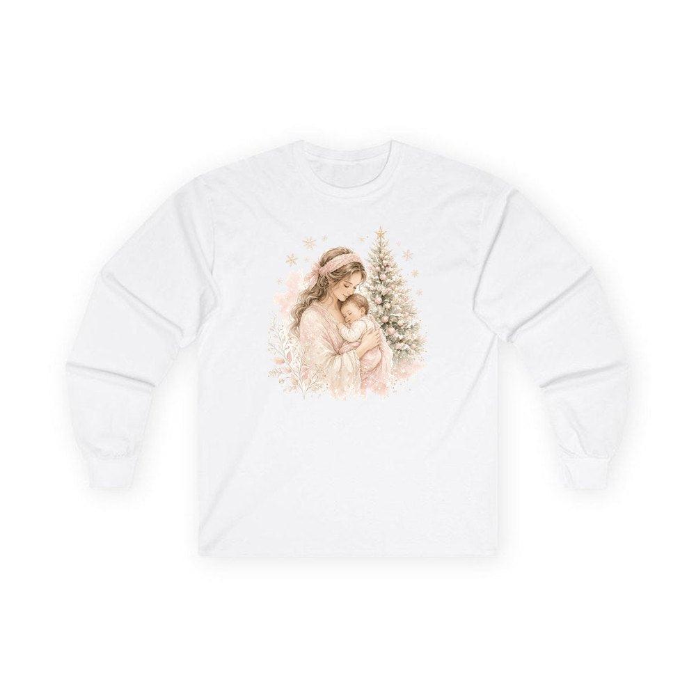 Mother and Baby Christmas personalised long sleeve Christmas T-shirt in white