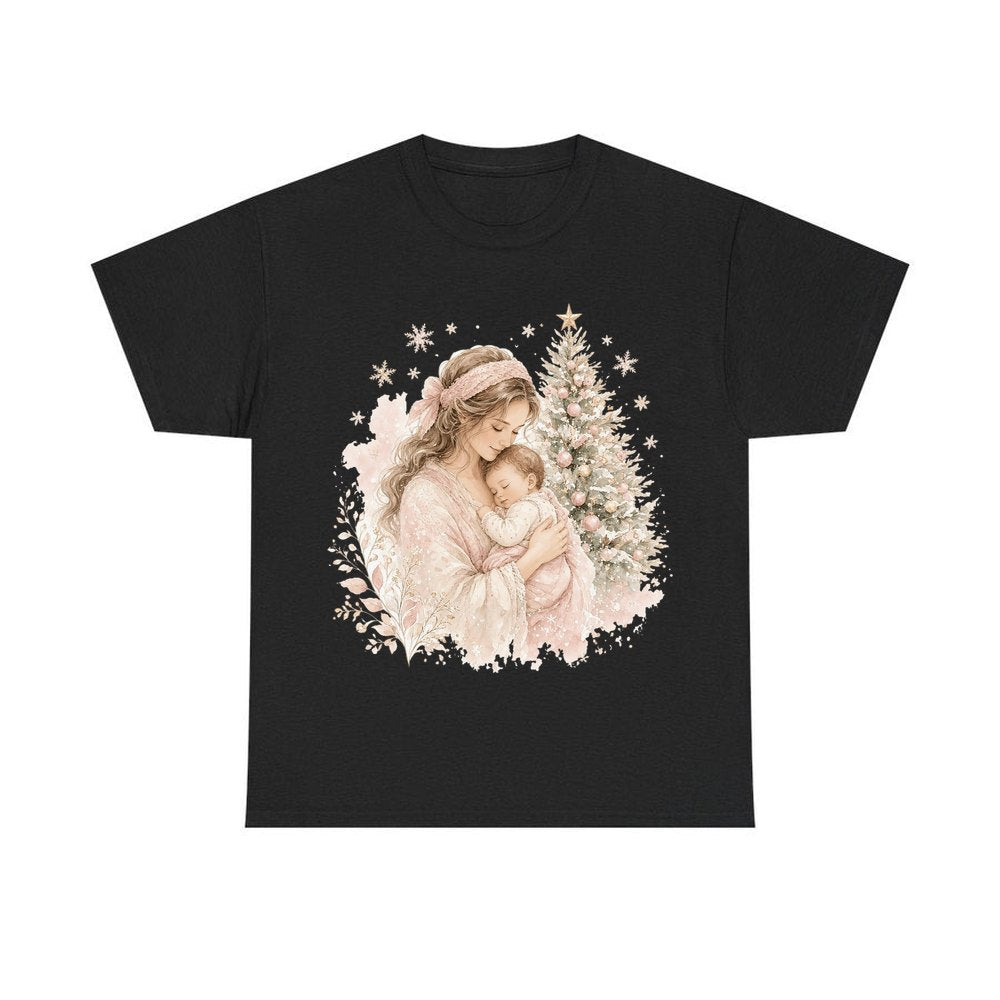 Mother and Baby Christmas personalised Christmas T-shirt in black