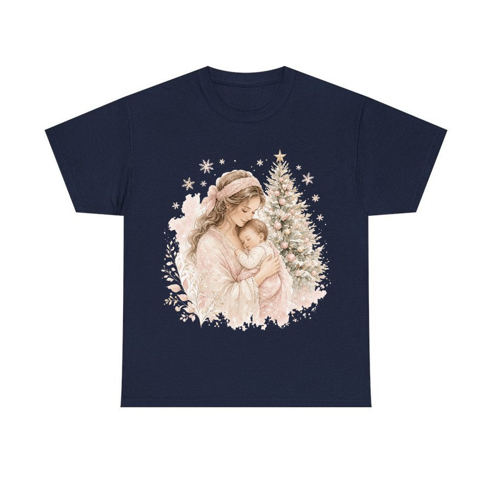 Mother and Baby Christmas personalised Christmas T-shirt in navy